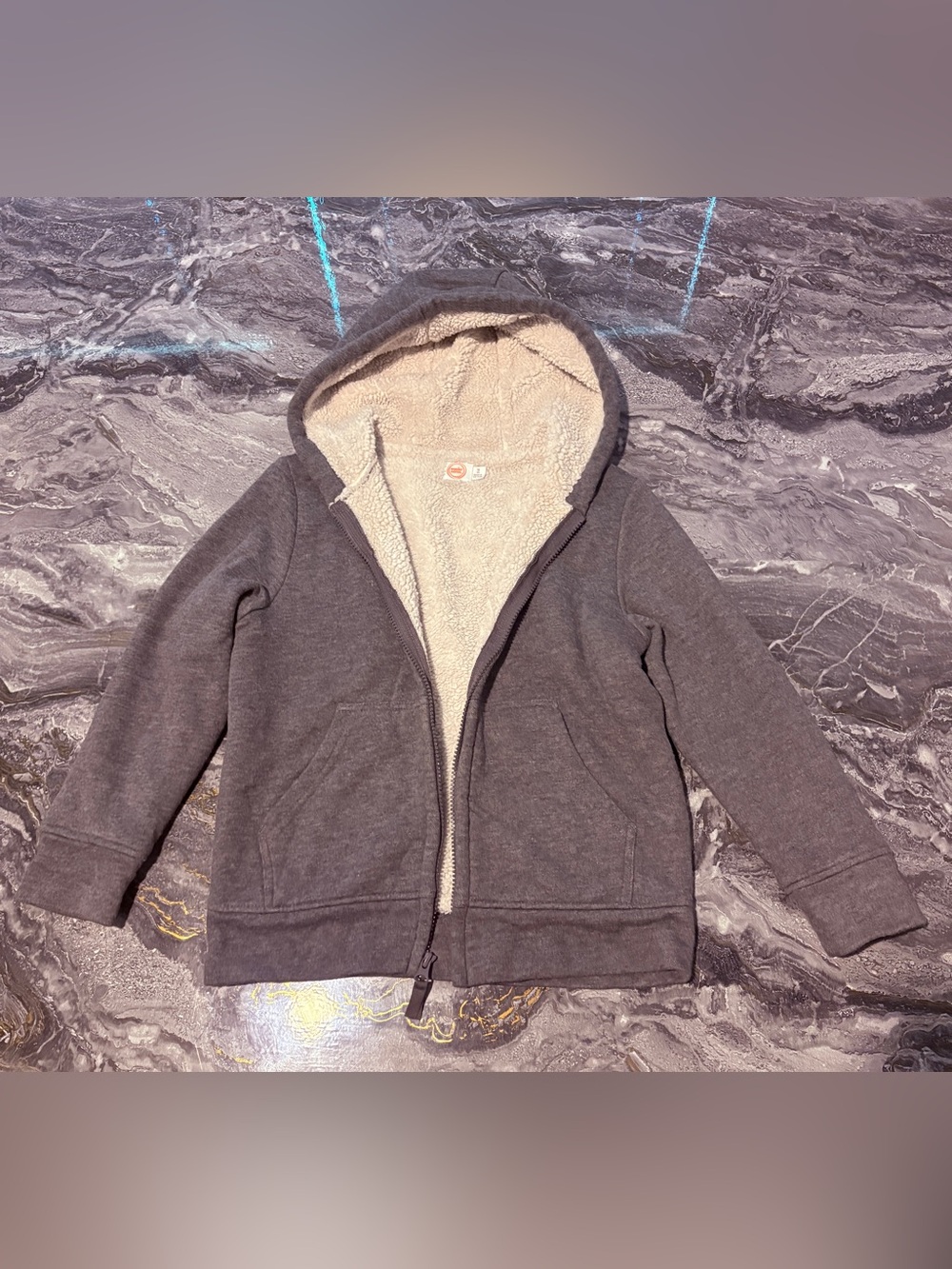 Kids Gray Hooded Zip Jacket with Sherpa Lining Size 8 Medium